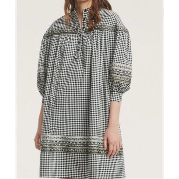 Brooks Brothers Plaid Folklore Gingham Shirt Dress Black White Size 16 - Picture 1 of 13